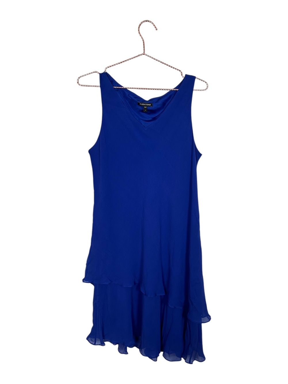 Eileen Fisher Dress Silk Sleeveless Tiered Royal Blue